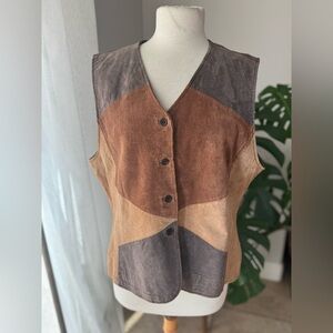 Outbrook Genuine Leather Patchwork Vest XL Brown Tan Camel‎ Boho Western